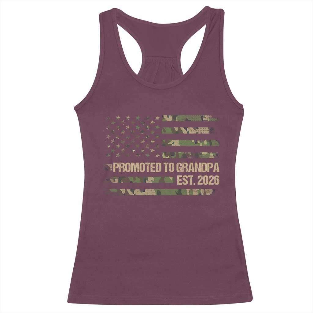 Promoted To Grandpa Est. 2026 Racerback Tank Top Retro Camo American Flag - Wonder Print Shop