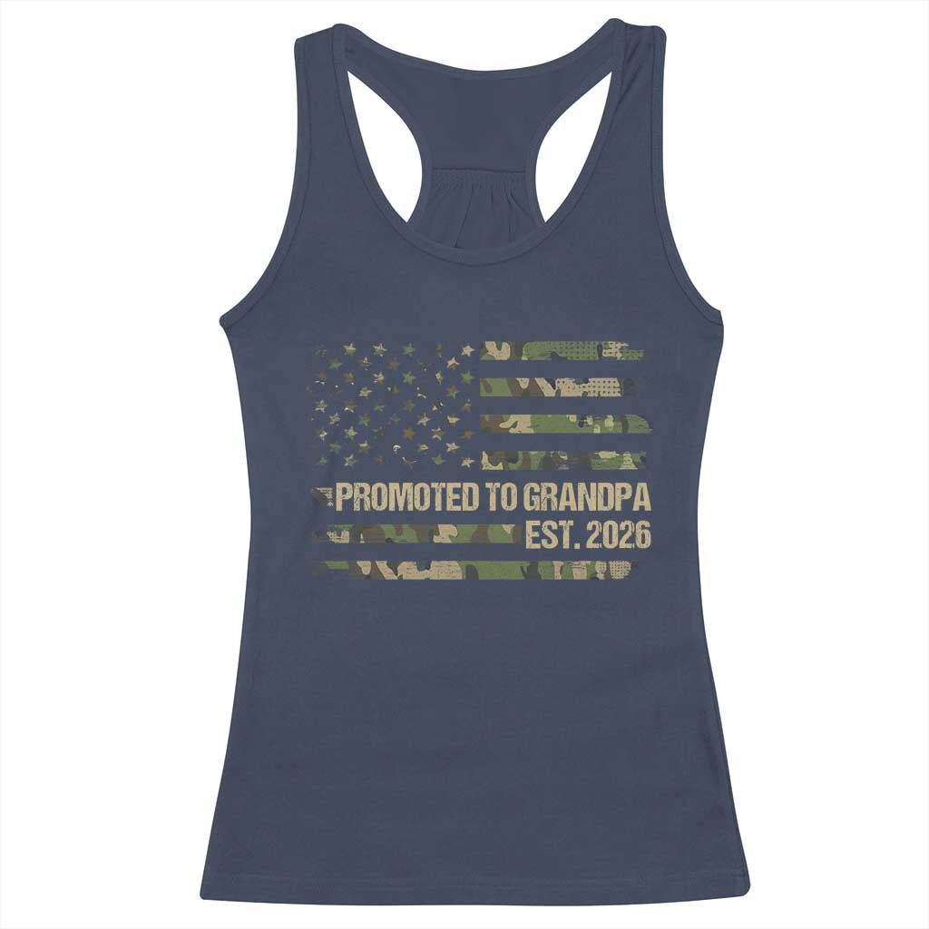 Promoted To Grandpa Est. 2026 Racerback Tank Top Retro Camo American Flag - Wonder Print Shop