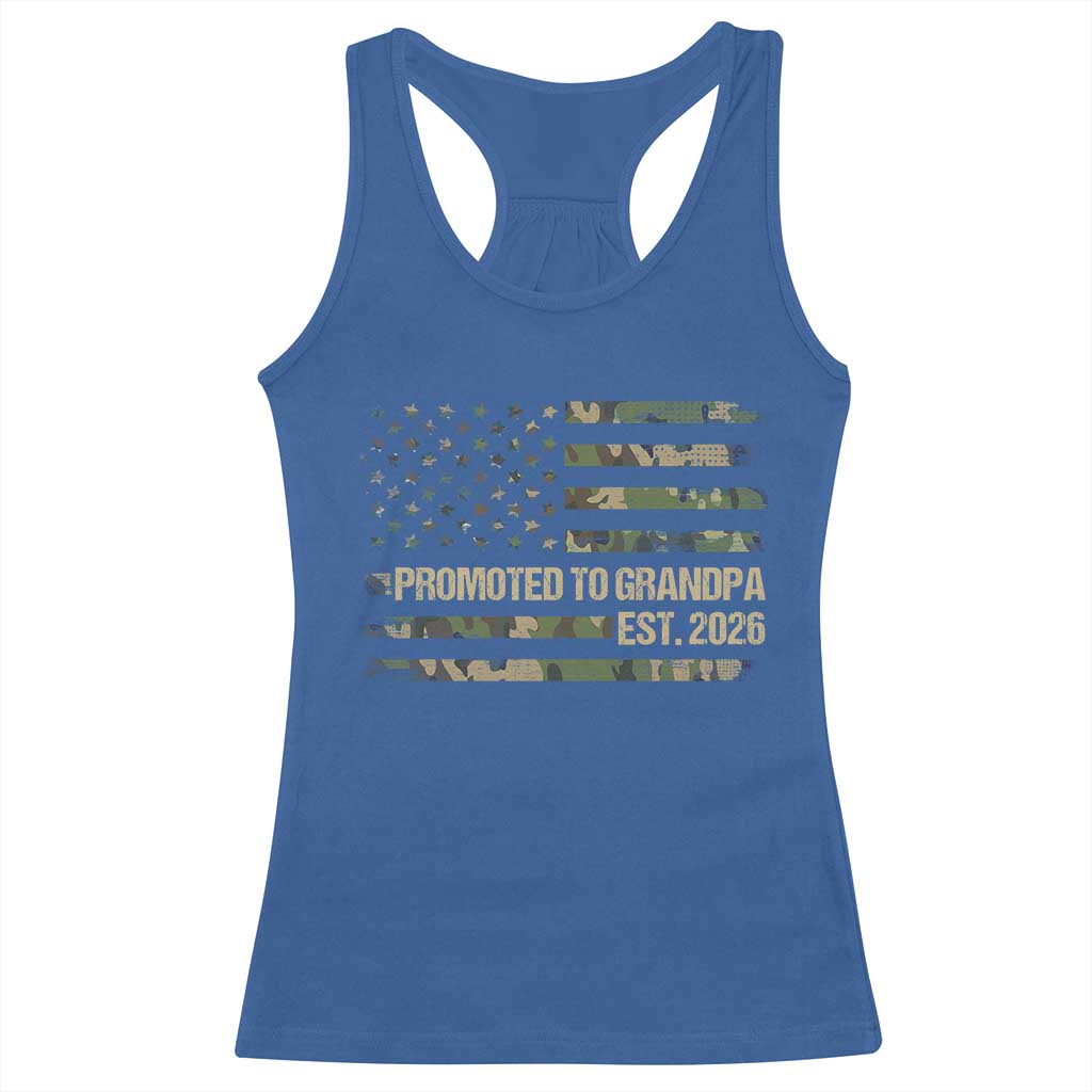 Promoted To Grandpa Est. 2026 Racerback Tank Top Retro Camo American Flag - Wonder Print Shop