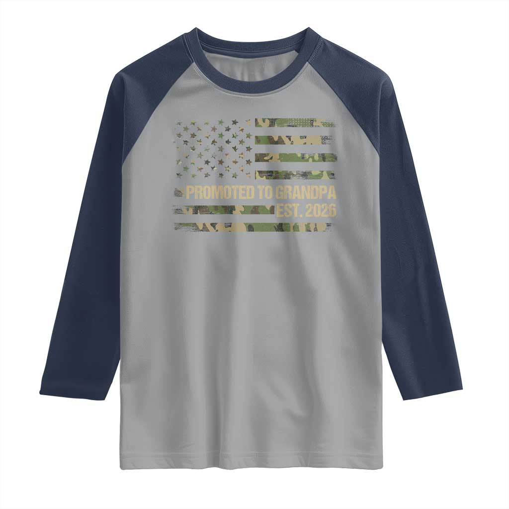 Promoted To Grandpa Est. 2026 Raglan Shirt Retro Camo American Flag - Wonder Print Shop
