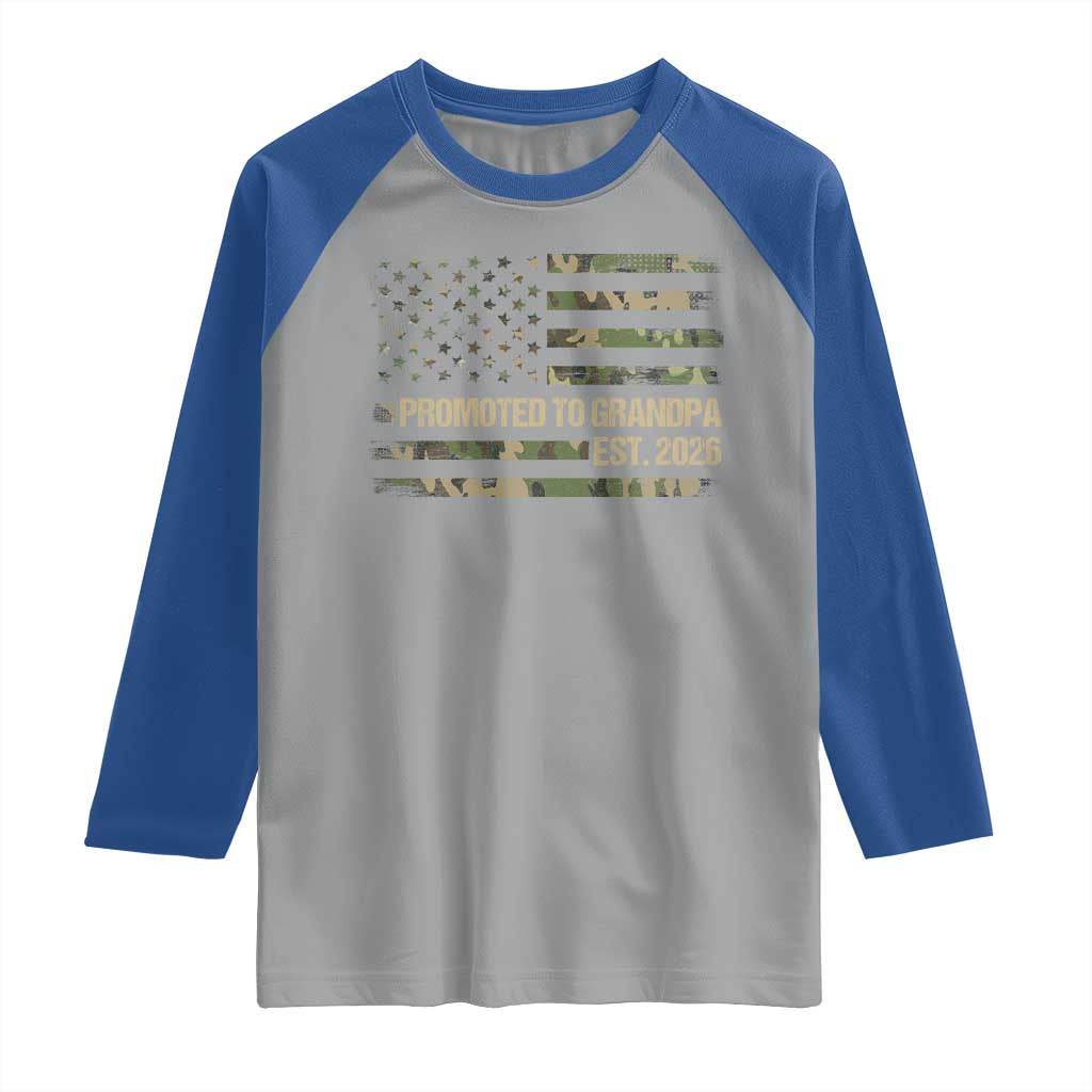 Promoted To Grandpa Est. 2026 Raglan Shirt Retro Camo American Flag - Wonder Print Shop