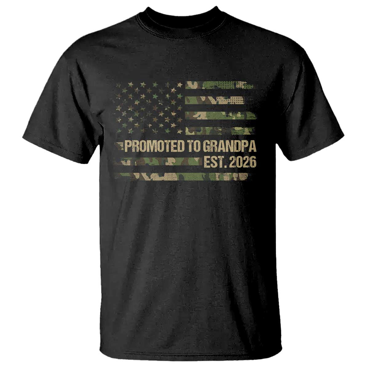 Promoted To Grandpa Est. 2026 T Shirt Retro Camo American Flag - Wonder Print Shop