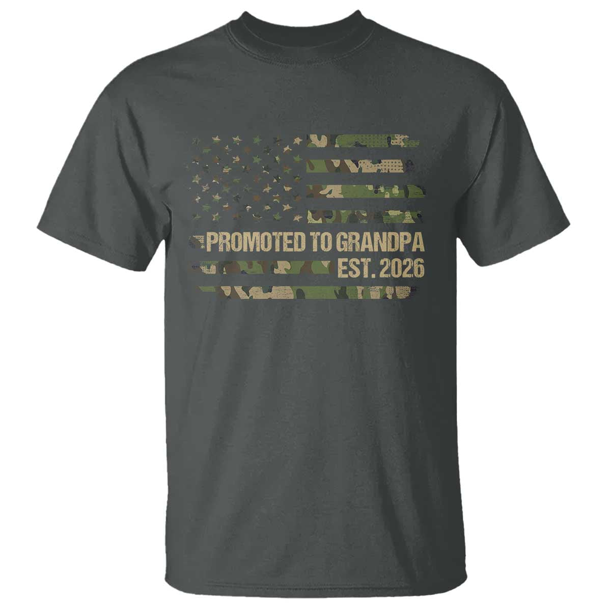 Promoted To Grandpa Est. 2026 T Shirt Retro Camo American Flag - Wonder Print Shop
