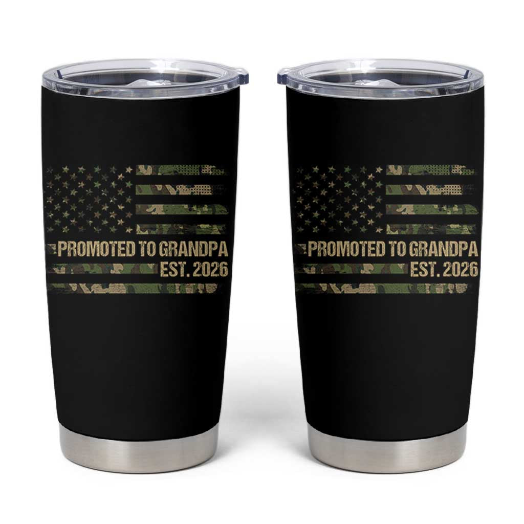 Promoted To Grandpa Est. 2026 Tumbler Cup Retro Camo American Flag - Wonder Print Shop
