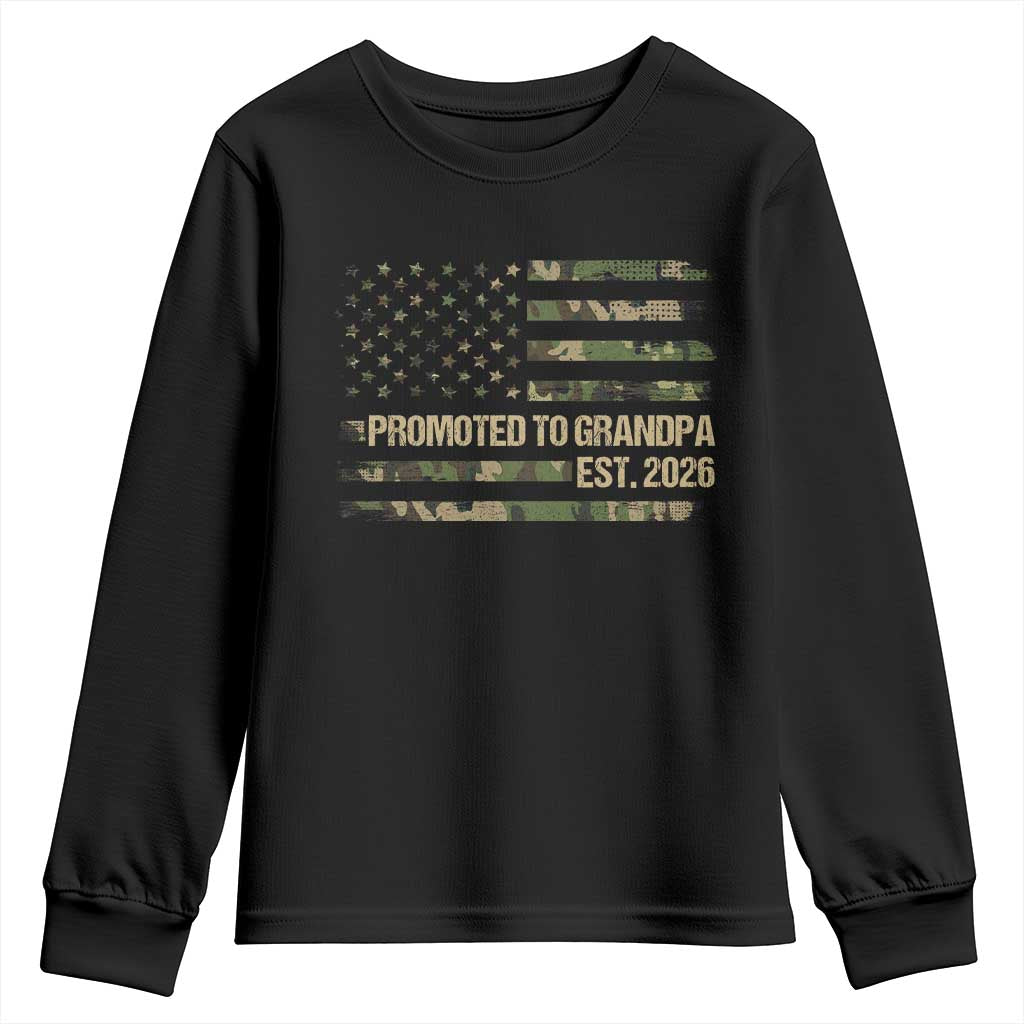 Promoted To Grandpa Est. 2026 Youth Sweatshirt Retro Camo American Flag - Wonder Print Shop