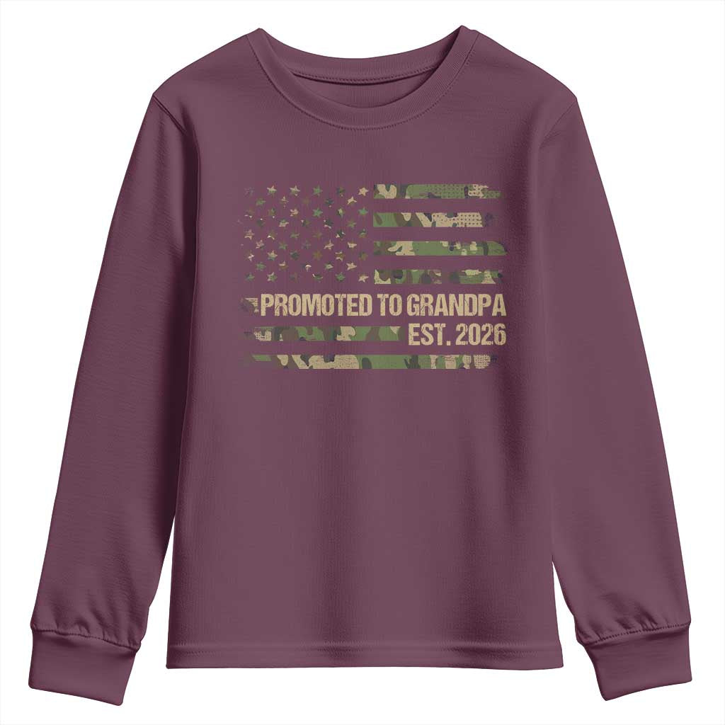Promoted To Grandpa Est. 2026 Youth Sweatshirt Retro Camo American Flag - Wonder Print Shop