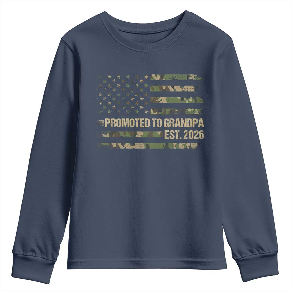 Promoted To Grandpa Est. 2026 Youth Sweatshirt Retro Camo American Flag - Wonder Print Shop