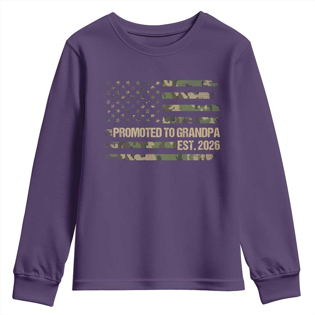 Promoted To Grandpa Est. 2026 Youth Sweatshirt Retro Camo American Flag - Wonder Print Shop