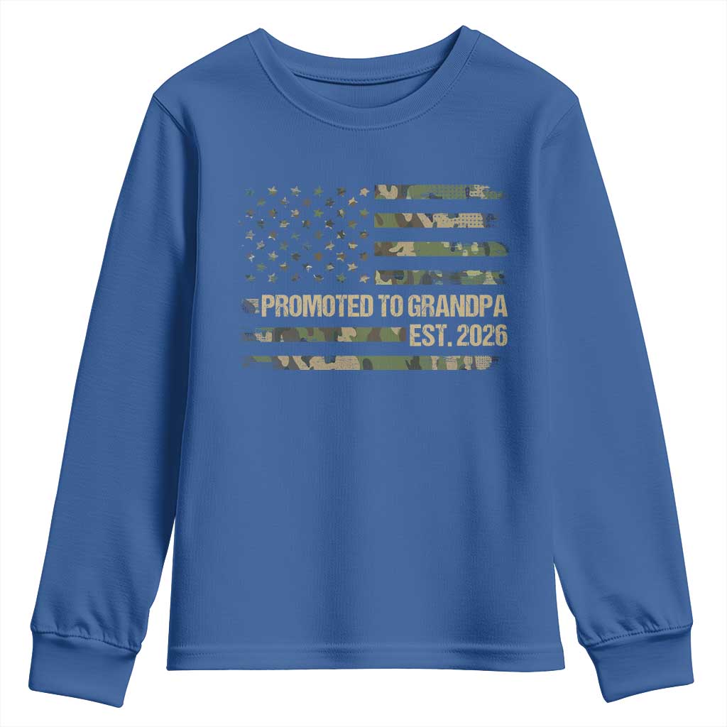 Promoted To Grandpa Est. 2026 Youth Sweatshirt Retro Camo American Flag - Wonder Print Shop