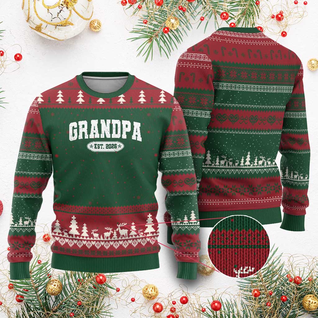 Grandpa Est 2026 Ugly Christmas Sweater Promoted To Grandpa Paternity Fathers Day - Wonder Print Shop