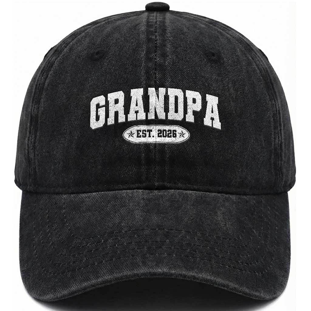 Grandpa Est 2026 Washed Cotton Baseball Cap Promoted To Grandpa Paternity Fathers Day