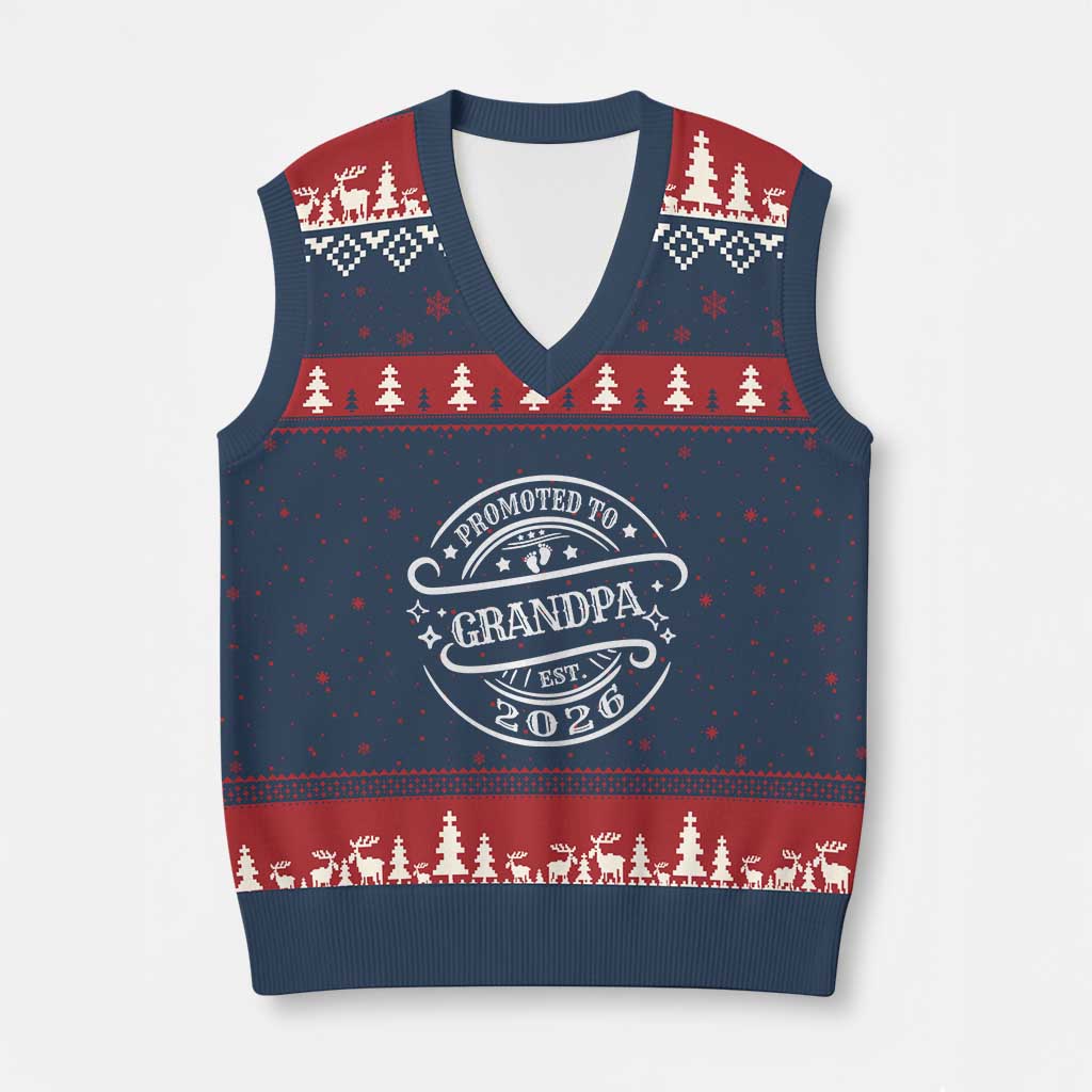 Promoted To Grandpa Est. 2026 V-Neck Knit Sweater Vest Grandparents Baby Announcement Fathers Day - Wonder Print Shop