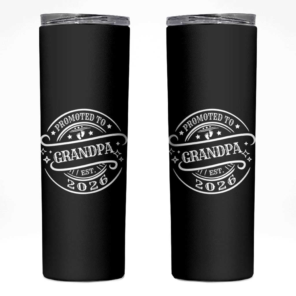 Promoted To Grandpa Est. 2026 Skinny Tumbler Grandparents Baby Announcement Fathers Day - Wonder Print Shop
