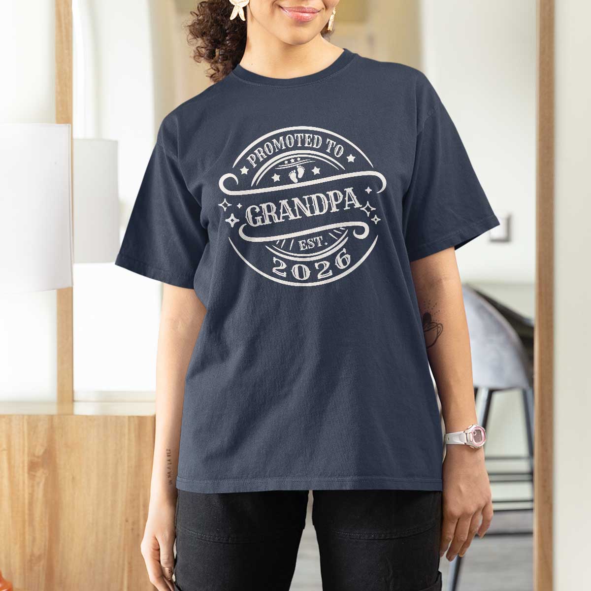 Promoted To Grandpa Est. 2026 T Shirt For Women Grandparents Baby Announcement Fathers Day - Wonder Print Shop