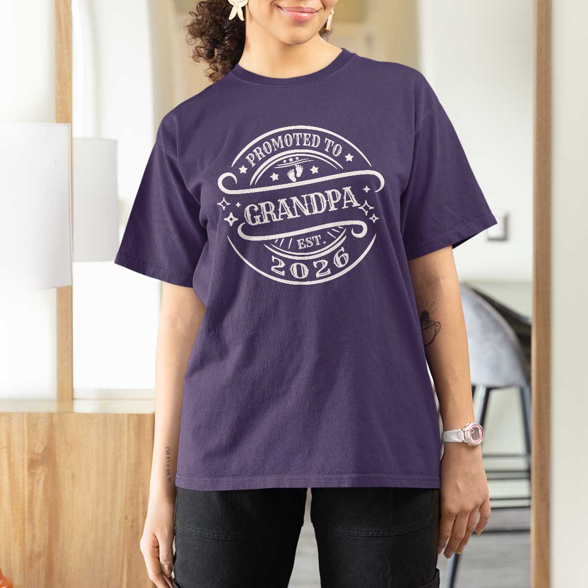 Promoted To Grandpa Est. 2026 T Shirt For Women Grandparents Baby Announcement Fathers Day - Wonder Print Shop