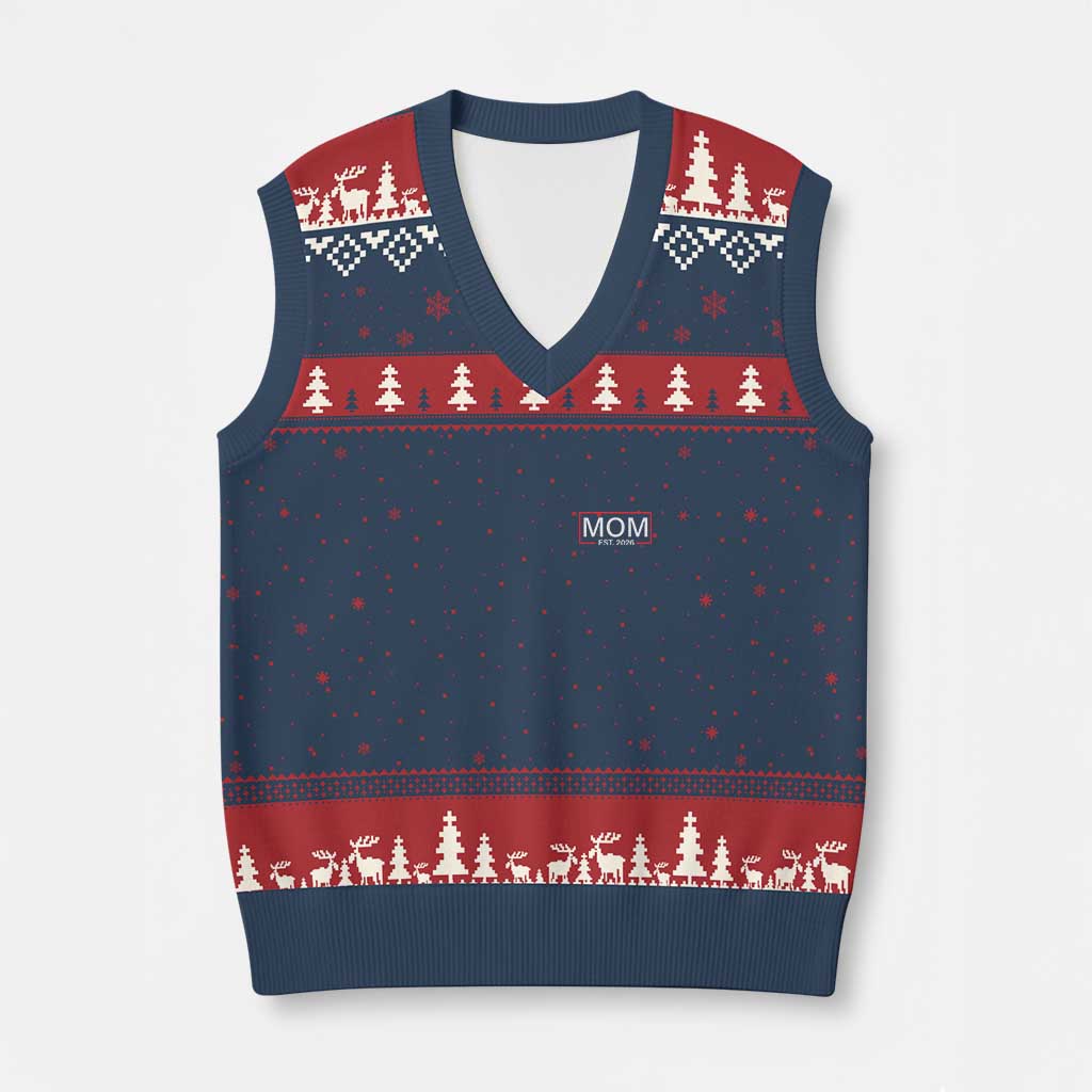 Mom Est 2026 V-Neck Knit Sweater Vest New Mama Pregnancy Reveal