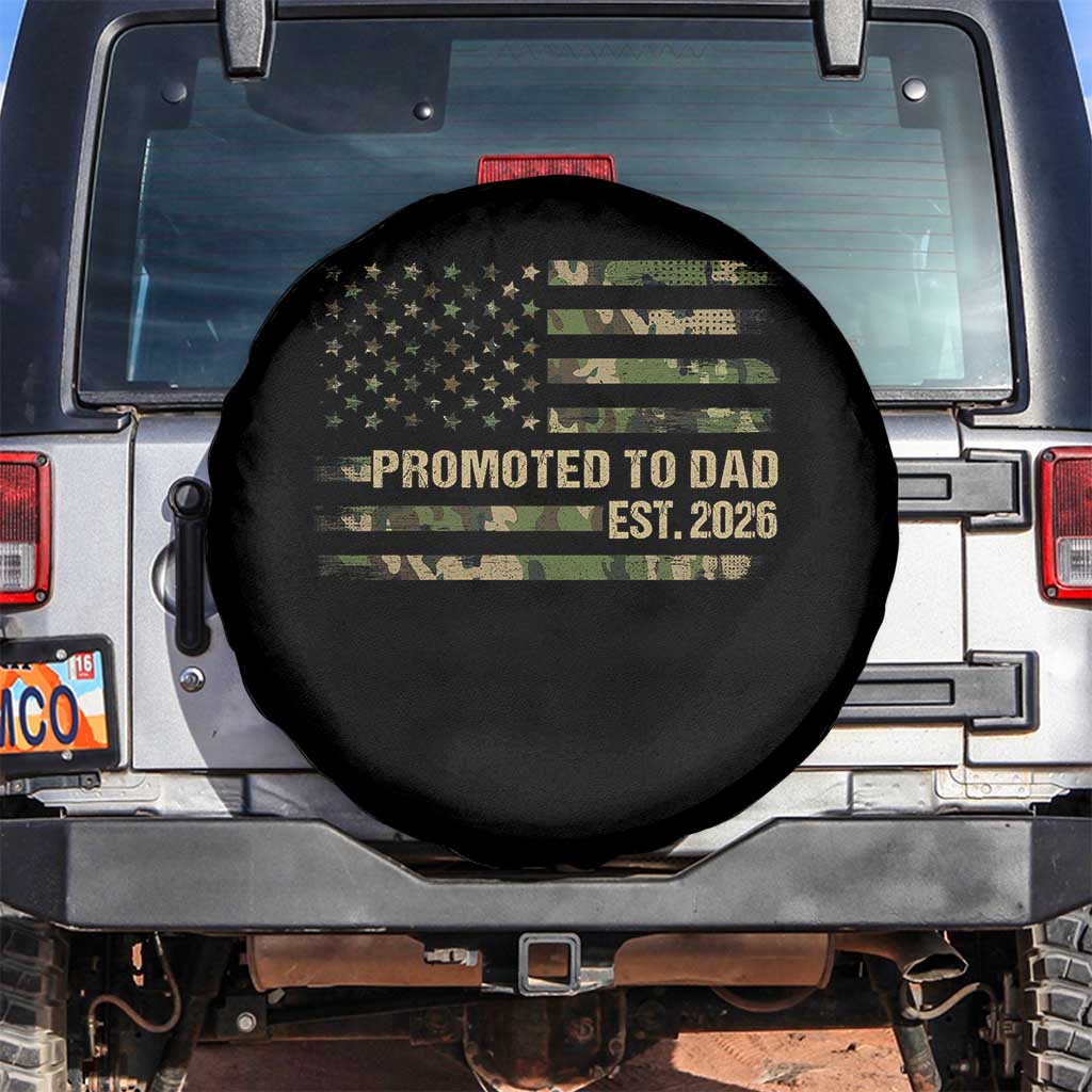 Promoted To Dad Est 2026 Spare Tire Cover Retro Camo American Flag