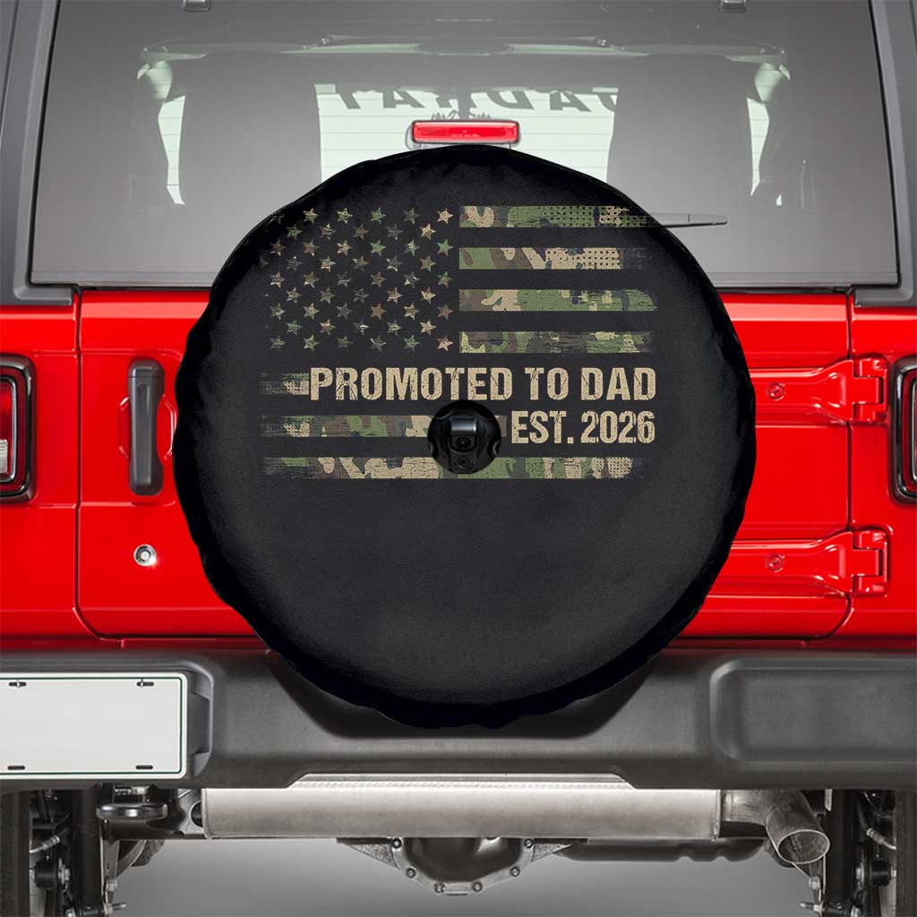 Promoted To Dad Est 2026 Spare Tire Cover Retro Camo American Flag