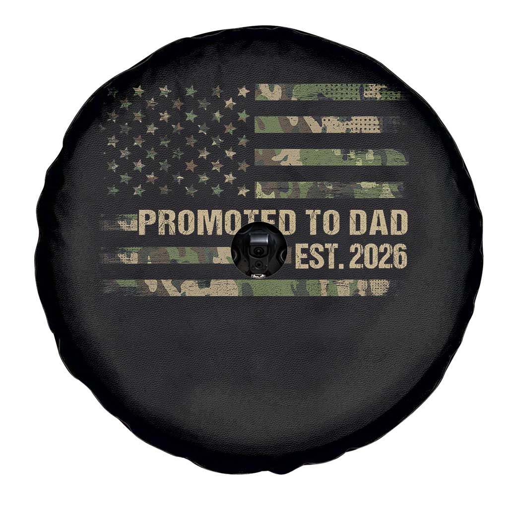 Promoted To Dad Est 2026 Spare Tire Cover Retro Camo American Flag