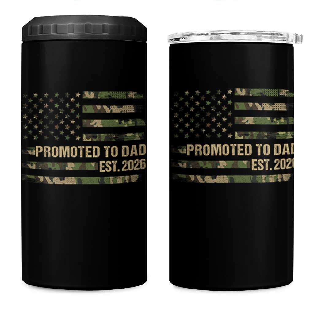 Promoted To Dad Est 2026 4 in 1 Can Cooler Tumbler Retro Camo American Flag
