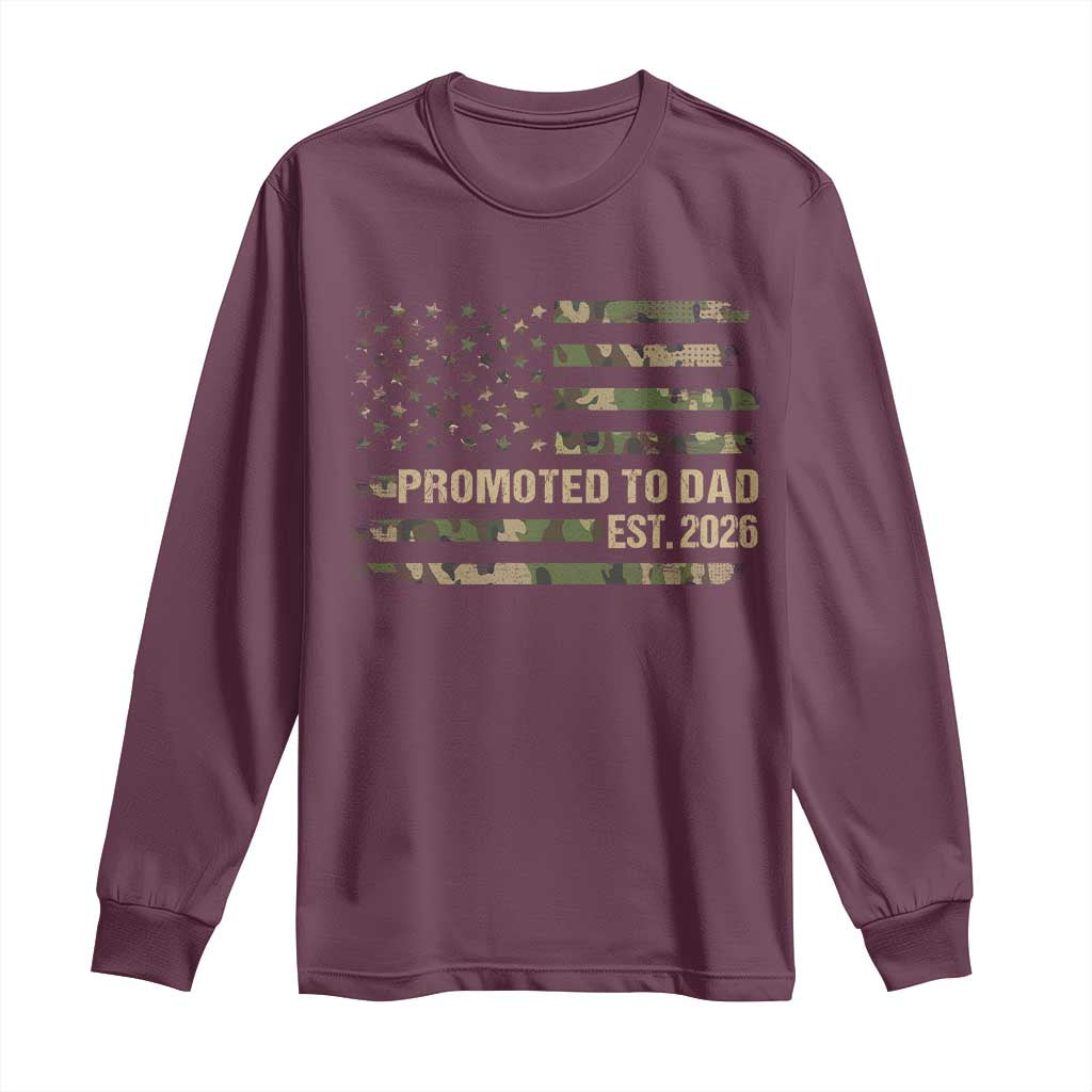 Promoted To Dad Est 2026 Long Sleeve Shirt Retro Camo American Flag
