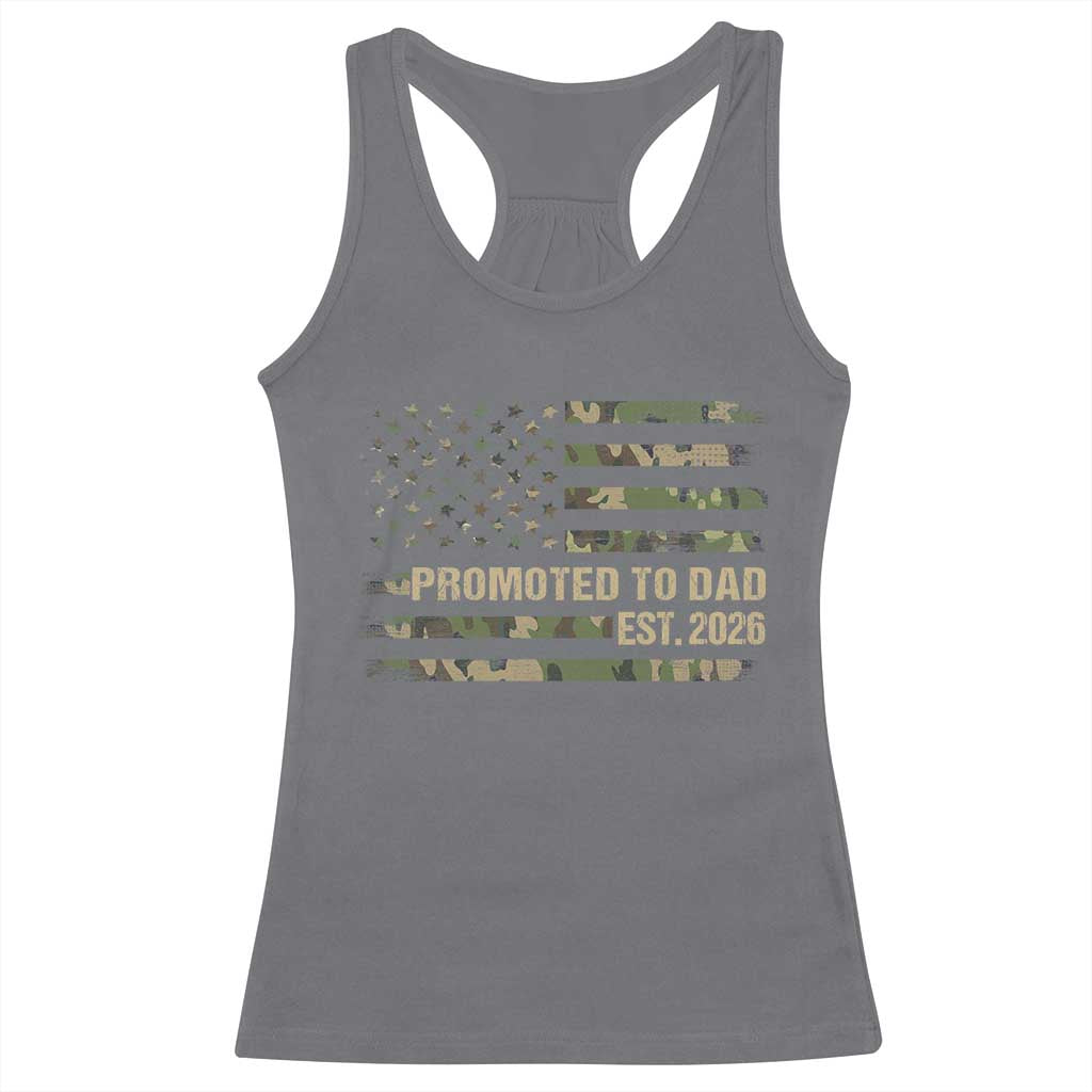Promoted To Dad Est 2026 Racerback Tank Top Retro Camo American Flag