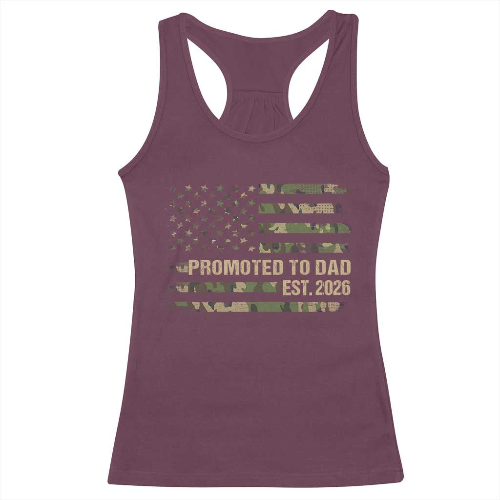 Promoted To Dad Est 2026 Racerback Tank Top Retro Camo American Flag