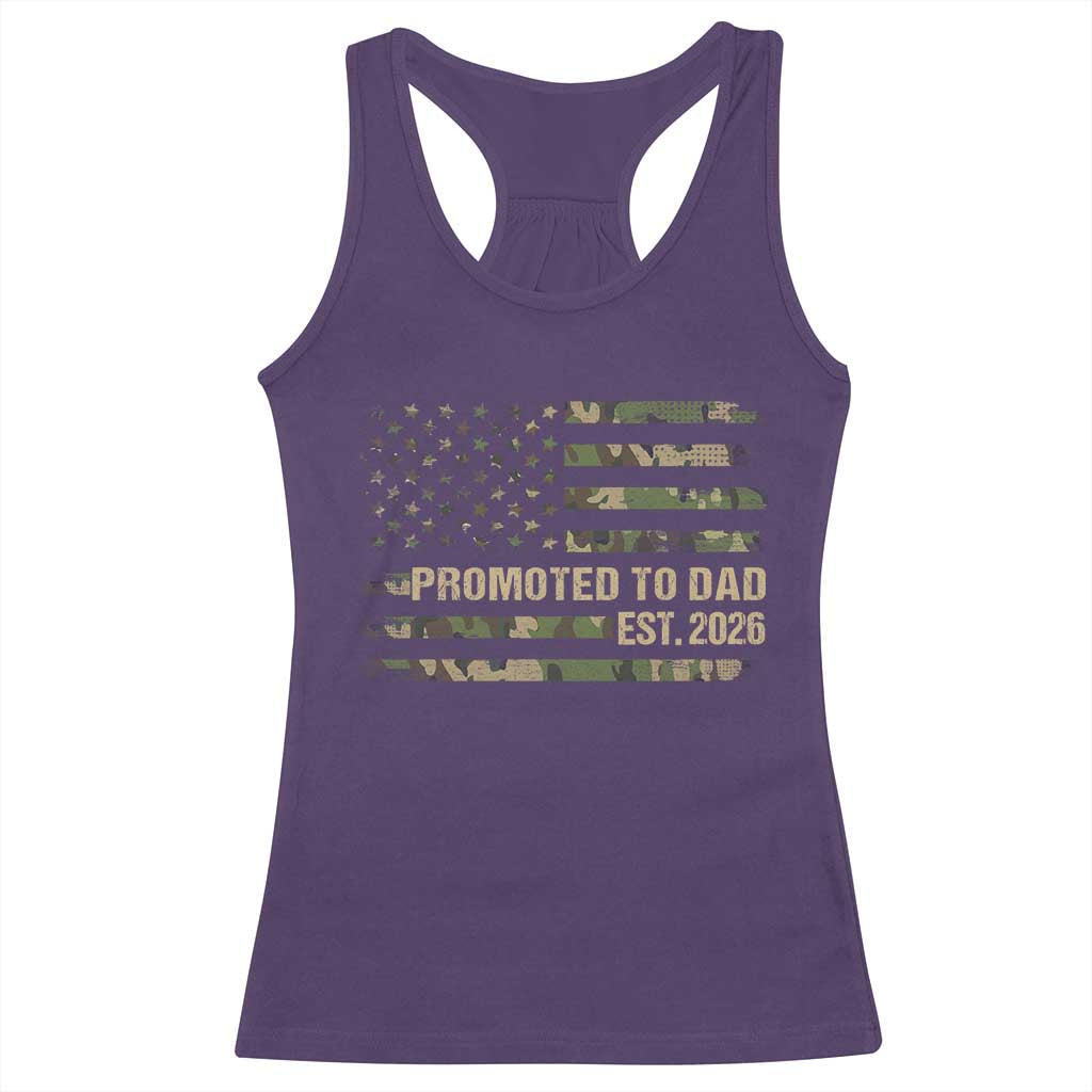 Promoted To Dad Est 2026 Racerback Tank Top Retro Camo American Flag