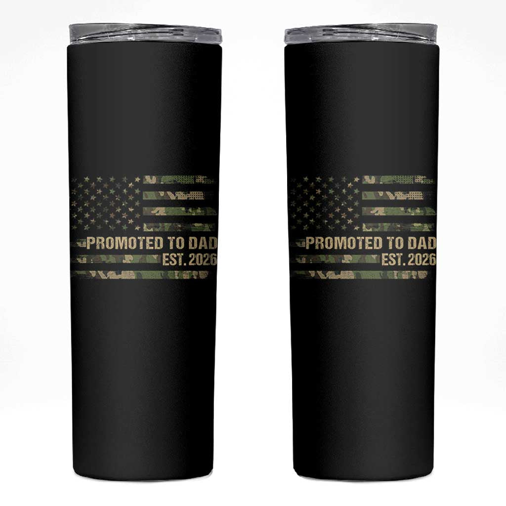 Promoted To Dad Est 2026 Skinny Tumbler Retro Camo American Flag