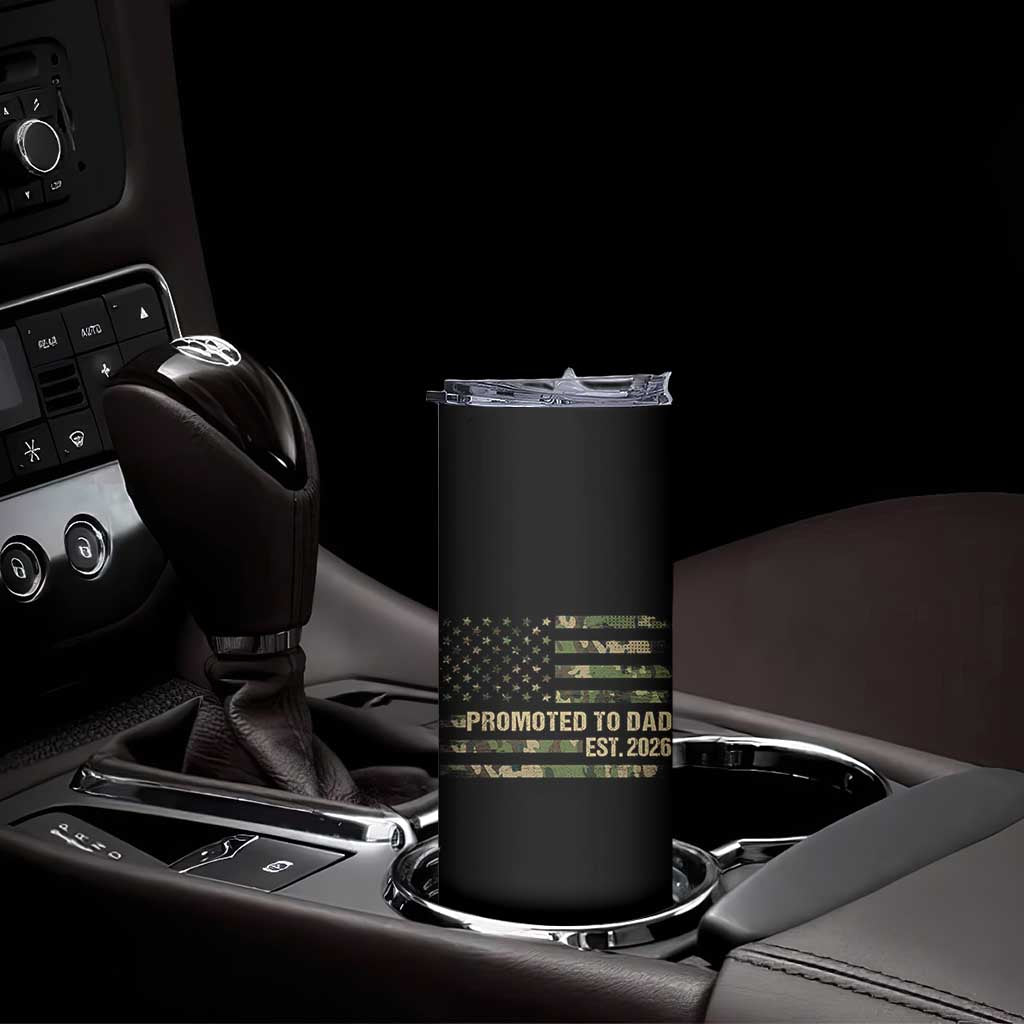 Promoted To Dad Est 2026 Skinny Tumbler Retro Camo American Flag
