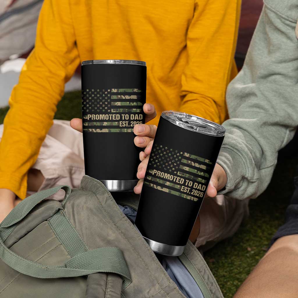 Promoted To Dad Est 2026 Tumbler Cup Retro Camo American Flag