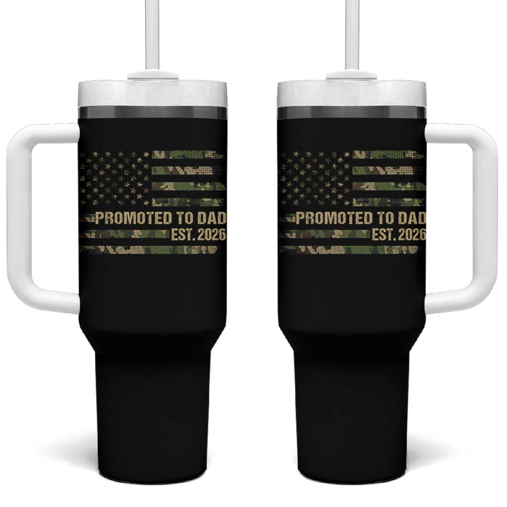 Promoted To Dad Est 2026 Tumbler With Handle Retro Camo American Flag