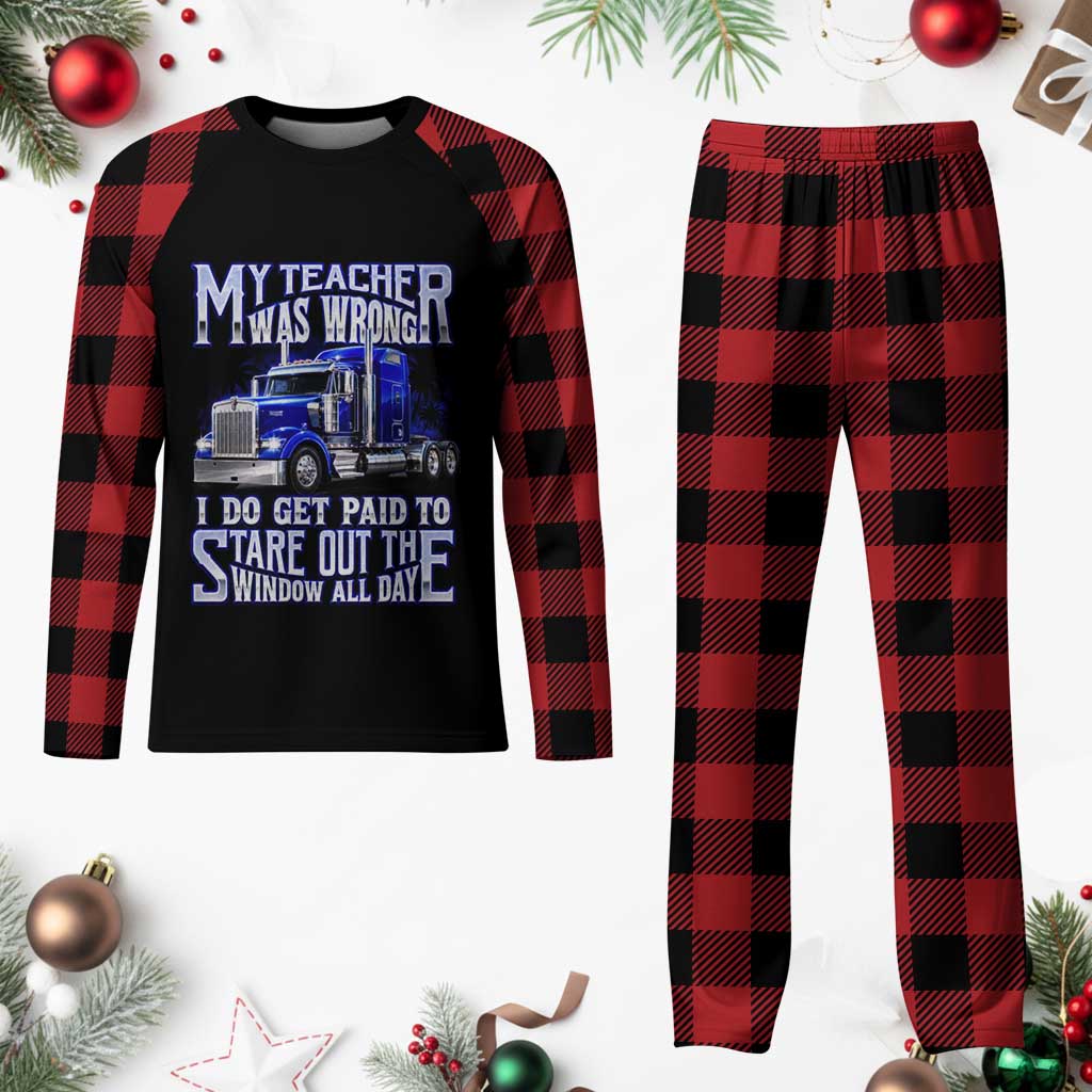 Funny Truck Driver Plaid Pajama Set My Teacher was Wrong Trucker Gift