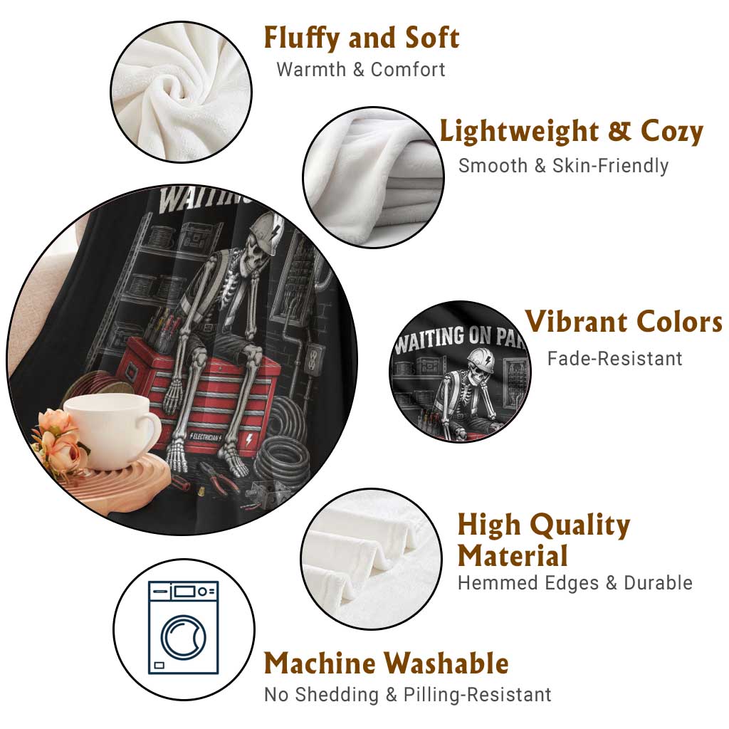 Electrician Skeleton Throw Blanket Waiting On Parts Funny Graphic
