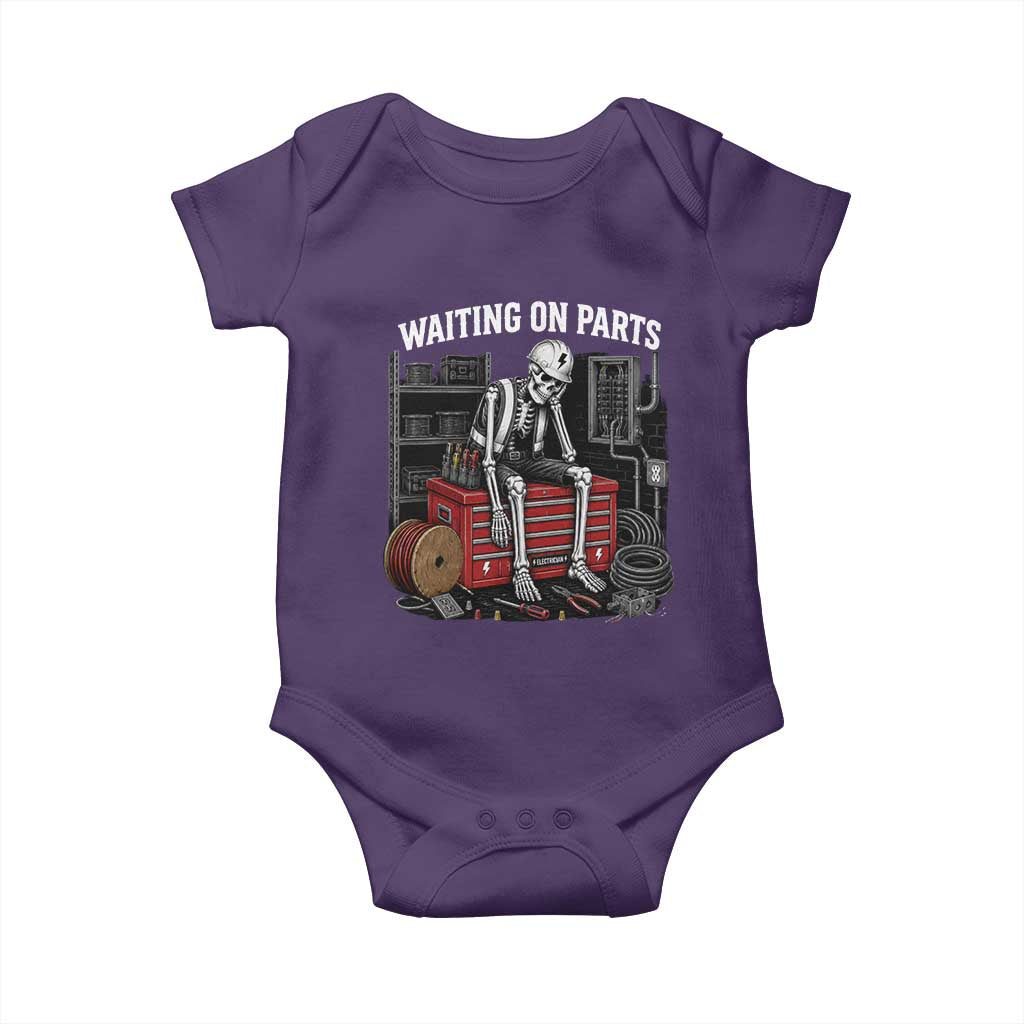 Electrician Skeleton Baby Onesie Waiting On Parts Funny Graphic