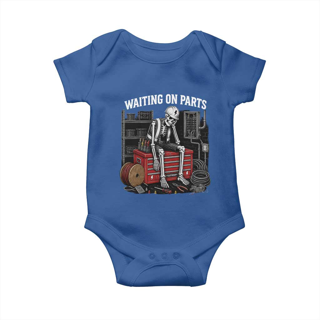 Electrician Skeleton Baby Onesie Waiting On Parts Funny Graphic
