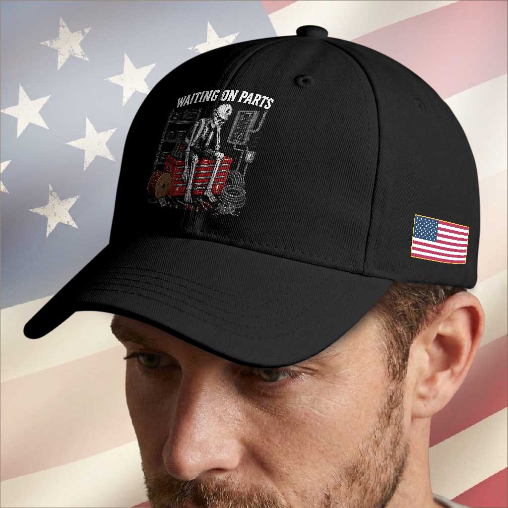 Electrician Skeleton Baseball Cap Waiting On Parts Funny Graphic