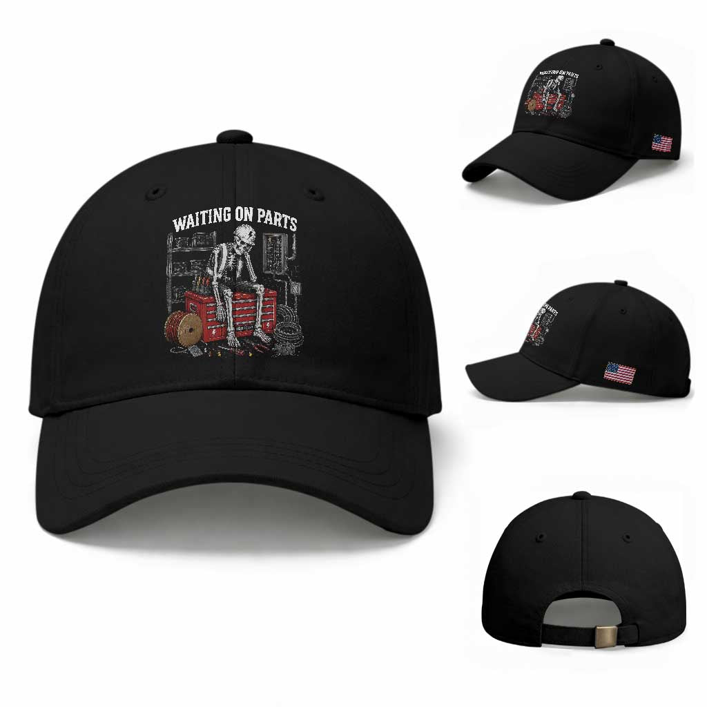 Electrician Skeleton Baseball Cap Waiting On Parts Funny Graphic