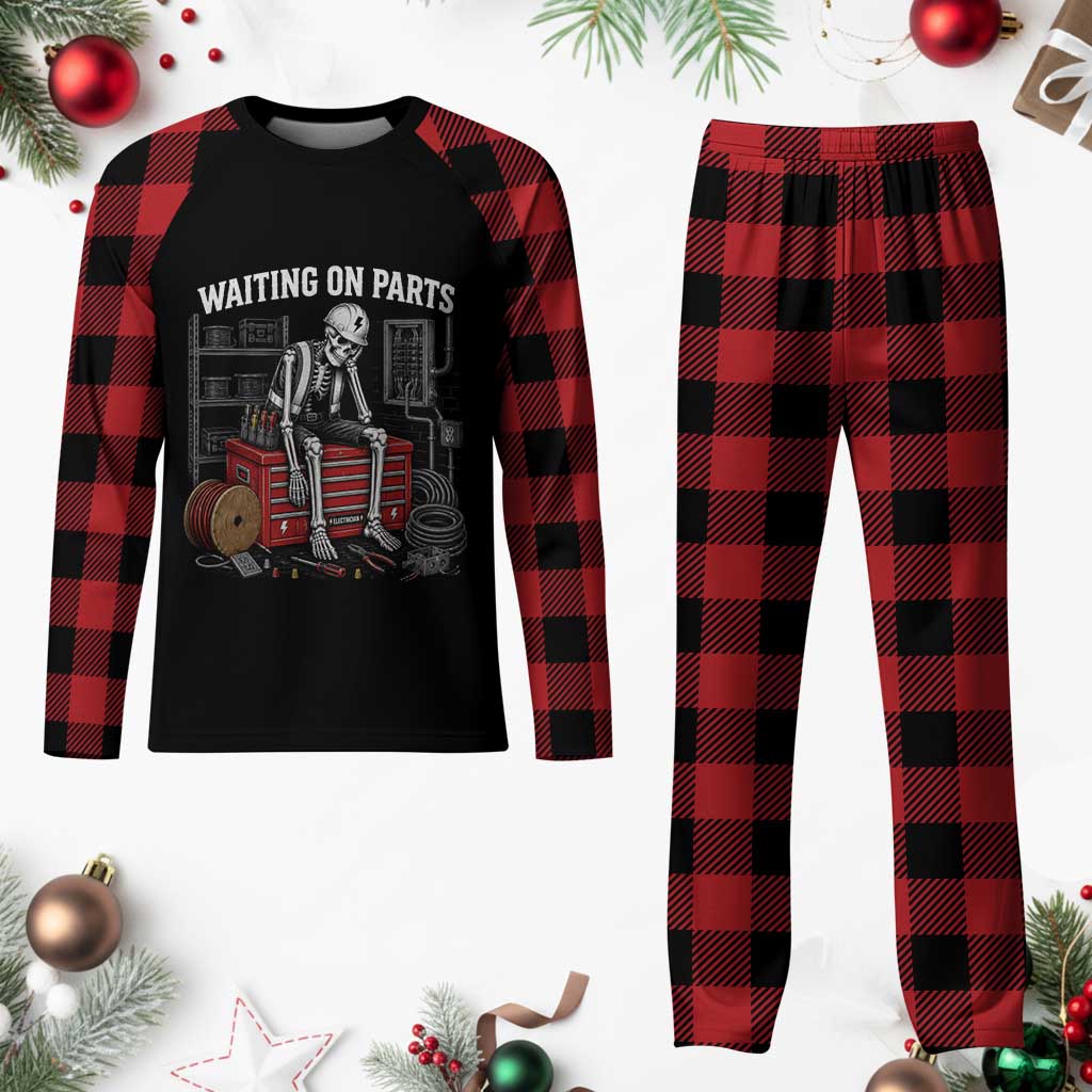 Electrician Skeleton Plaid Pajama Set Waiting On Parts Funny Graphic