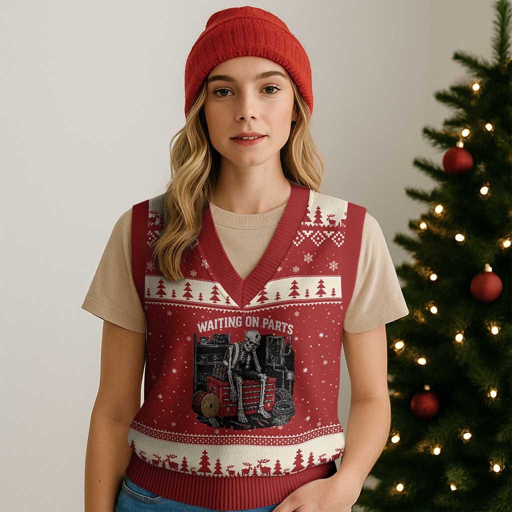 Electrician Skeleton V-Neck Knit Sweater Vest Waiting On Parts Funny Graphic