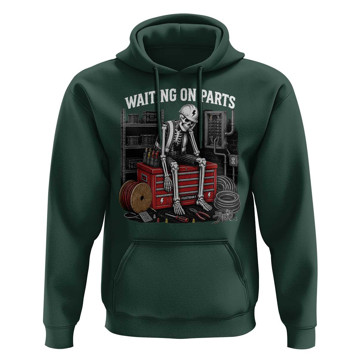 Electrician Skeleton Hoodie Waiting On Parts Funny Graphic