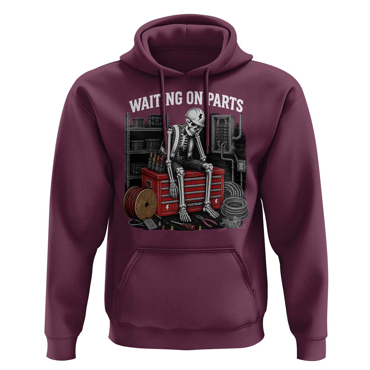Electrician Skeleton Hoodie Waiting On Parts Funny Graphic