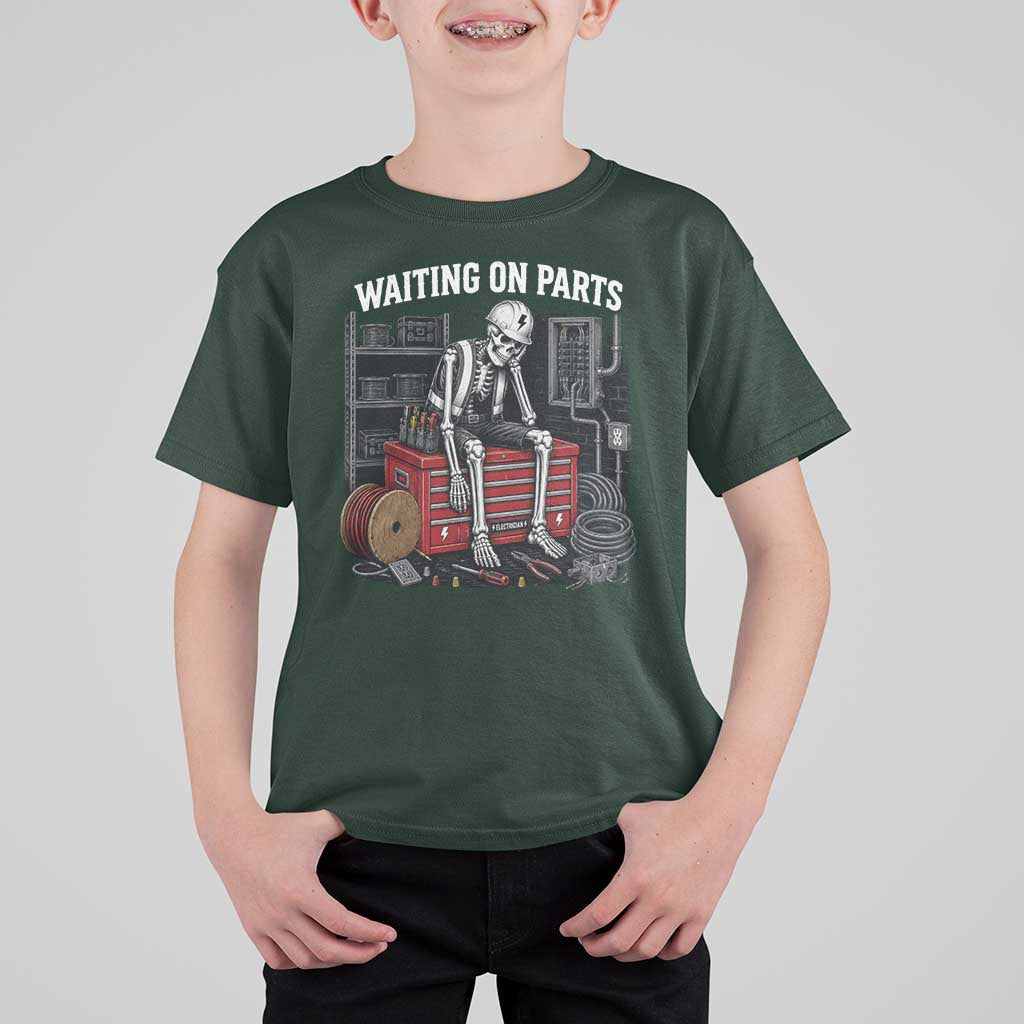 Electrician Skeleton T Shirt For Kid Waiting On Parts Funny Graphic