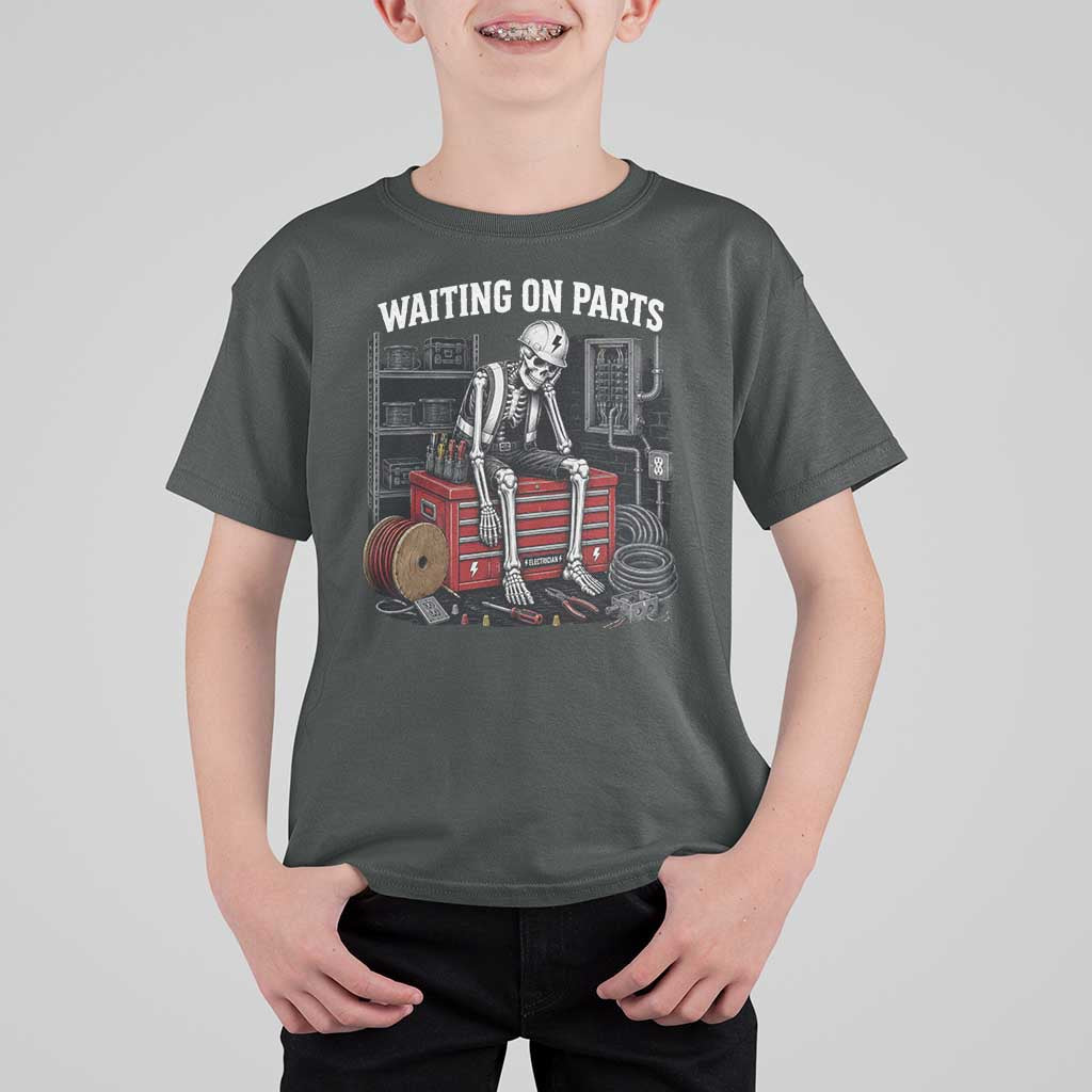 Electrician Skeleton T Shirt For Kid Waiting On Parts Funny Graphic