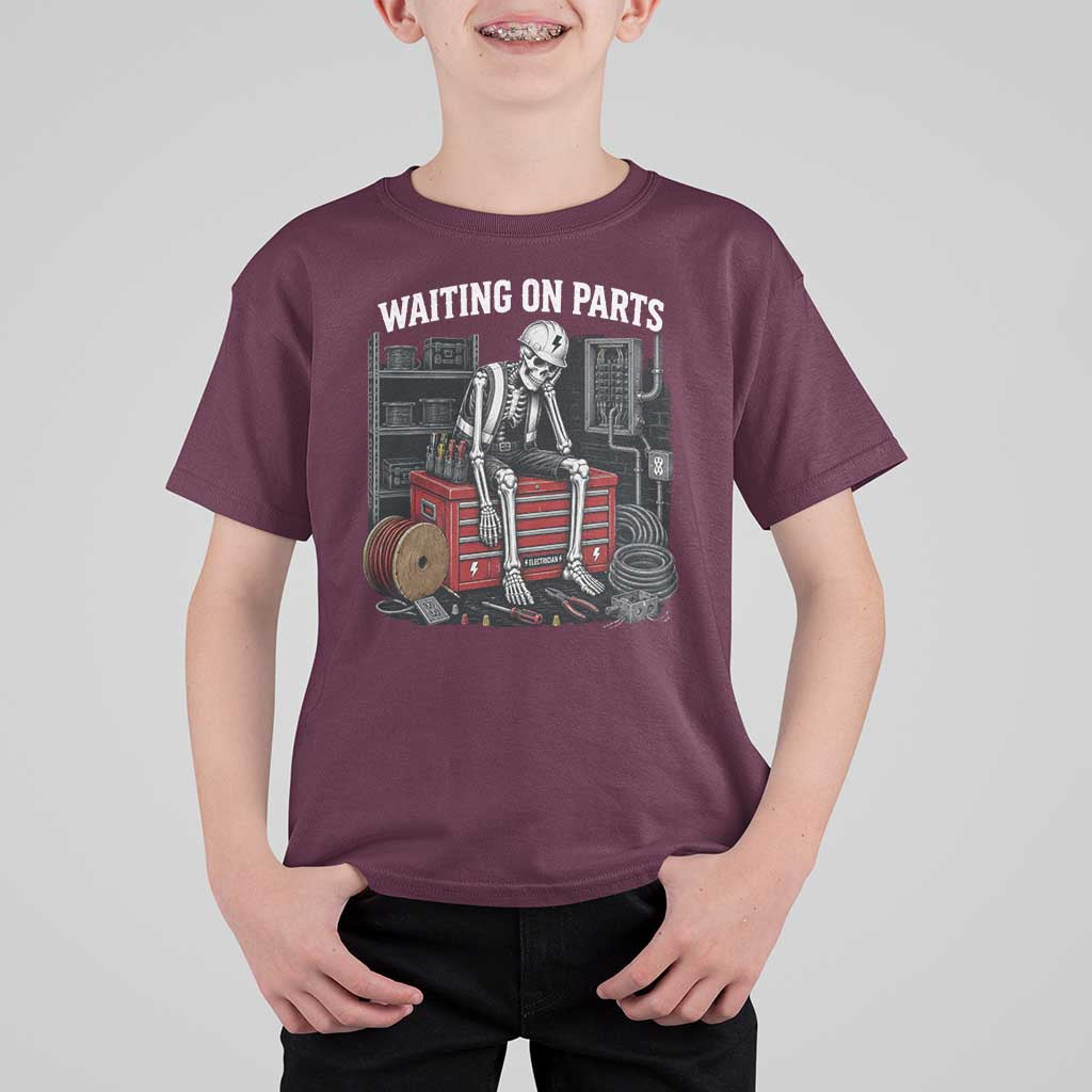 Electrician Skeleton T Shirt For Kid Waiting On Parts Funny Graphic