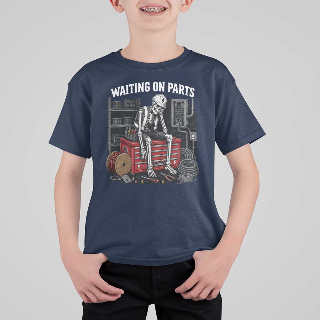 Electrician Skeleton T Shirt For Kid Waiting On Parts Funny Graphic