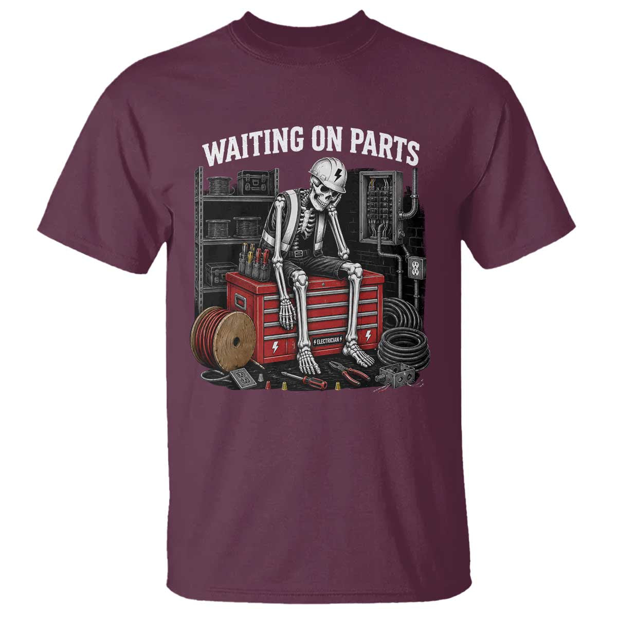 Electrician Skeleton T Shirt Waiting On Parts Funny Graphic