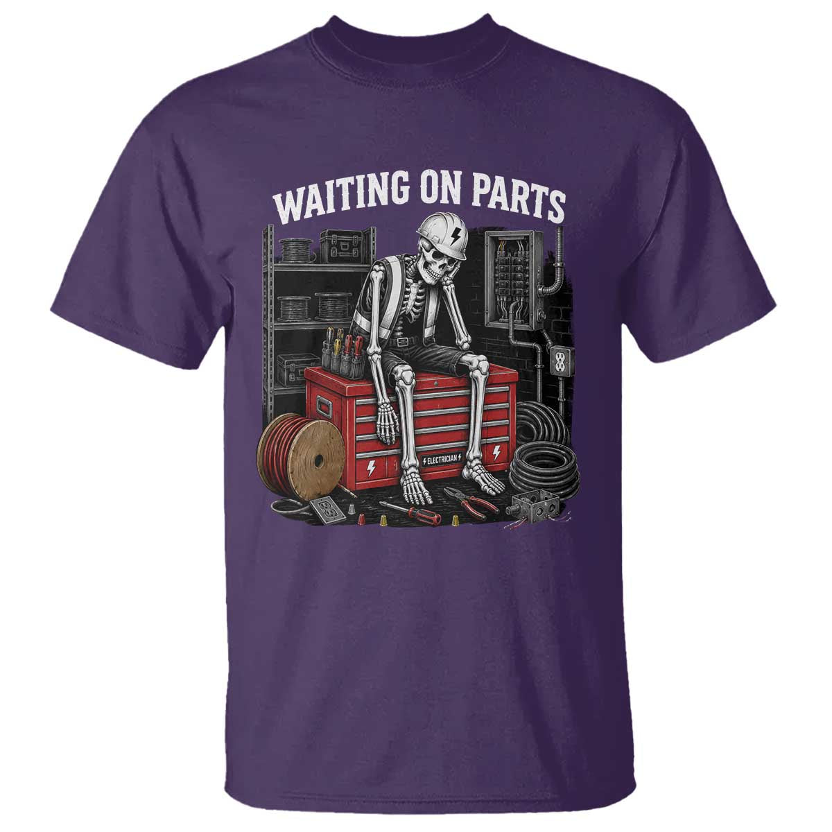 Electrician Skeleton T Shirt Waiting On Parts Funny Graphic