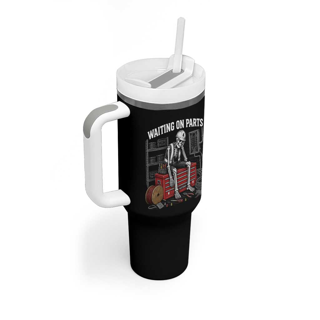 Electrician Skeleton Tumbler With Handle Waiting On Parts Funny Graphic
