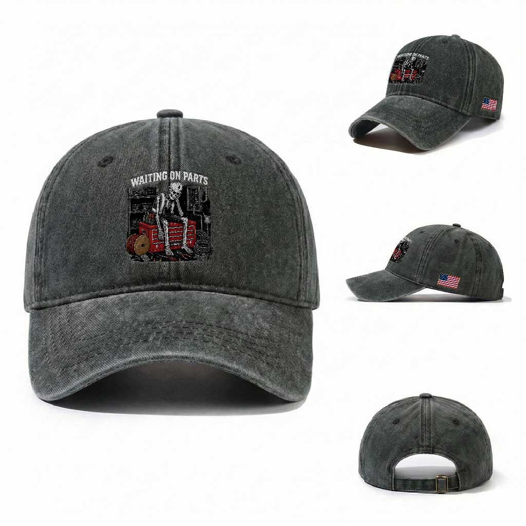 Electrician Skeleton Washed Cotton Baseball Cap Waiting On Parts Funny Graphic